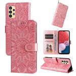For Samsung Galaxy A13 5G Embossed Sunflower Leather Phone Case(Pink)