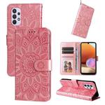 For Samsung Galaxy A32 4G Embossed Sunflower Leather Phone Case(Pink)