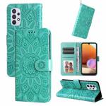 For Samsung Galaxy A32 4G Embossed Sunflower Leather Phone Case(Green)