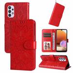 For Samsung Galaxy A32 4G Embossed Sunflower Leather Phone Case(Red)