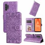 For Samsung Galaxy A32 5G Embossed Sunflower Leather Phone Case(Purple)