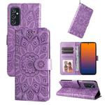For Samsung Galaxy M52 5G Embossed Sunflower Leather Phone Case(Purple)