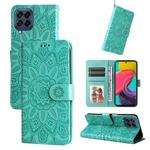 For Samsung Galaxy M53 5G Embossed Sunflower Leather Phone Case(Green)