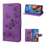 For Motorola Moto E32 Butterflies Embossing Horizontal Flip Leather Phone Case(Purple)