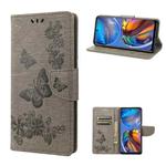 For Motorola Moto E32 Butterflies Embossing Horizontal Flip Leather Phone Case(Grey)