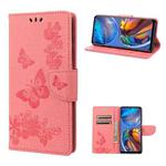 For Motorola Moto E32 Butterflies Embossing Horizontal Flip Leather Phone Case(Pink)