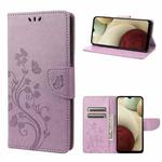 For Samsung Galaxy A03 Butterfly Flower Pattern Horizontal Flip Leather Phone Case with Card Slot & Holder(Light Purple)