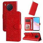 For Honor 50 Lite / Honor X20 Embossed Sunflower Leather Phone Case(Red)