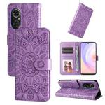 For Honor 50 SE / Huawei nova 9 SE Embossed Sunflower Leather Phone Case(Purple)