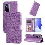 For Honor 50 / Huawei nova 9 Embossed Sunflower Leather Phone Case(Purple)