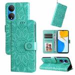 For Honor X7 / Honor Play 30 Embossed Sunflower Leather Phone Case(Green)