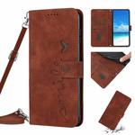 For Samsung Galaxy A02S 166MM US Version Skin Feel Heart Pattern Leather Phone Case With Lanyard(Brown)