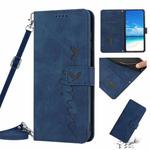 For Samsung Galaxy Note20 Ultra Skin Feel Heart Pattern Leather Phone Case With Lanyard(Blue)