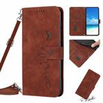 For Samsung Galaxy S10+ Skin Feel Heart Pattern Leather Phone Case With Lanyard(Brown)