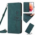 For Samsung Galaxy S21 Skin Feel Heart Pattern Leather Phone Case With Lanyard(Green)
