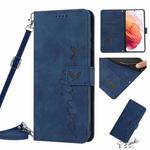 For Samsung Galaxy S21 Skin Feel Heart Pattern Leather Phone Case With Lanyard(Blue)
