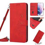 For Samsung Galaxy S21+ Skin Feel Heart Pattern Leather Phone Case With Lanyard(Red)
