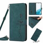 For Samsung Galaxy S22 Skin Feel Heart Pattern Leather Phone Case With Lanyard(Green)