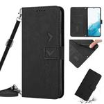 For Samsung Galaxy S22 Skin Feel Heart Pattern Leather Phone Case With Lanyard(Black)