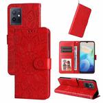 For vivo Y55 5G / Y75 5G / T1 5G Embossed Sunflower Leather Phone Case(Red)