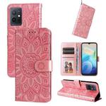 For vivo Y55 5G / Y75 5G / T1 5G Embossed Sunflower Leather Phone Case(Rose Gold)
