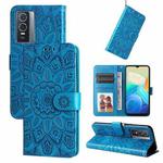 For vivo Y76s / Y76 5G Embossed Sunflower Leather Phone Case(Blue)