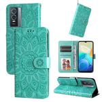For vivo Y76s / Y76 5G Embossed Sunflower Leather Phone Case(Green)