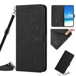 Skin Feel Heart Pattern Leather Phone Case With Lanyard For iPhone 6 Plus/7 Plus/8 Plus(Black)