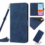 For iPhone 11 Skin Feel Heart Pattern Leather Phone Case With Lanyard (Blue)