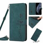 For iPhone 11 Pro Skin Feel Heart Pattern Leather Phone Case With Lanyard (Green)