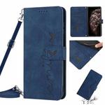 For iPhone 11 Pro Max Skin Feel Heart Pattern Leather Phone Case With Lanyard (Blue)