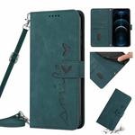 For iPhone 12 Pro Max Skin Feel Heart Pattern Leather Phone Case With Lanyard(Green)