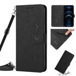For iPhone 12 Pro Max Skin Feel Heart Pattern Leather Phone Case With Lanyard(Black)