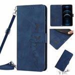 For iPhone 12 Pro Max Skin Feel Heart Pattern Leather Phone Case With Lanyard(Blue)