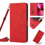 For iPhone 13 Skin Feel Heart Pattern Leather Phone Case With Lanyard(Red)