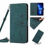 For iPhone 13 Pro Max Skin Feel Heart Pattern Leather Phone Case With Lanyard (Green)