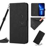 For iPhone 13 Pro Max Skin Feel Heart Pattern Leather Phone Case With Lanyard (Black)