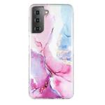 For Samsung Galaxy S21+ 5G IMD Marble Pattern TPU Phone Case(Pink Blue)