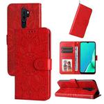 For OPPO A9 / A5 2020 Embossed Sunflower Leather Phone Case(Red)