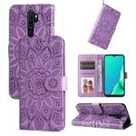 For OPPO A9 / A5 2020 Embossed Sunflower Leather Phone Case(Purple)
