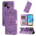 For OPPO A15 / A16K / A16e Embossed Sunflower Leather Phone Case(Purple)