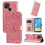 For OPPO A15 / A16K / A16e Embossed Sunflower Leather Phone Case(Rose Gold)