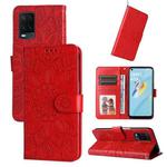 For OPPO A54 4G / A16 / A16s / A55 4G Embossed Sunflower Leather Phone Case(Red)