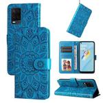 For OPPO A54 4G / A16 / A16s / A55 4G Embossed Sunflower Leather Phone Case(Blue)