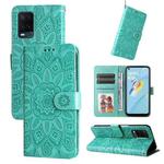 For OPPO A54 4G / A16 / A16s / A55 4G Embossed Sunflower Leather Phone Case(Green)