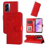 For OPPO A57 5G / Realme V23 Embossed Sunflower Leather Phone Case(Red)