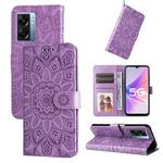 For OPPO A57 5G / Realme V23 Embossed Sunflower Leather Phone Case(Purple)