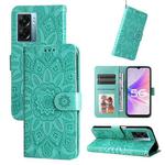 For OPPO A57 5G / Realme V23 Embossed Sunflower Leather Phone Case(Green)