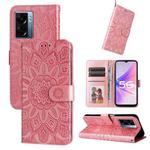 For OPPO A57 5G / Realme V23 Embossed Sunflower Leather Phone Case(Rose Gold)