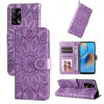 For OPPO A74 4G / F19 4G / A95 4G Embossed Sunflower Leather Phone Case(Purple)